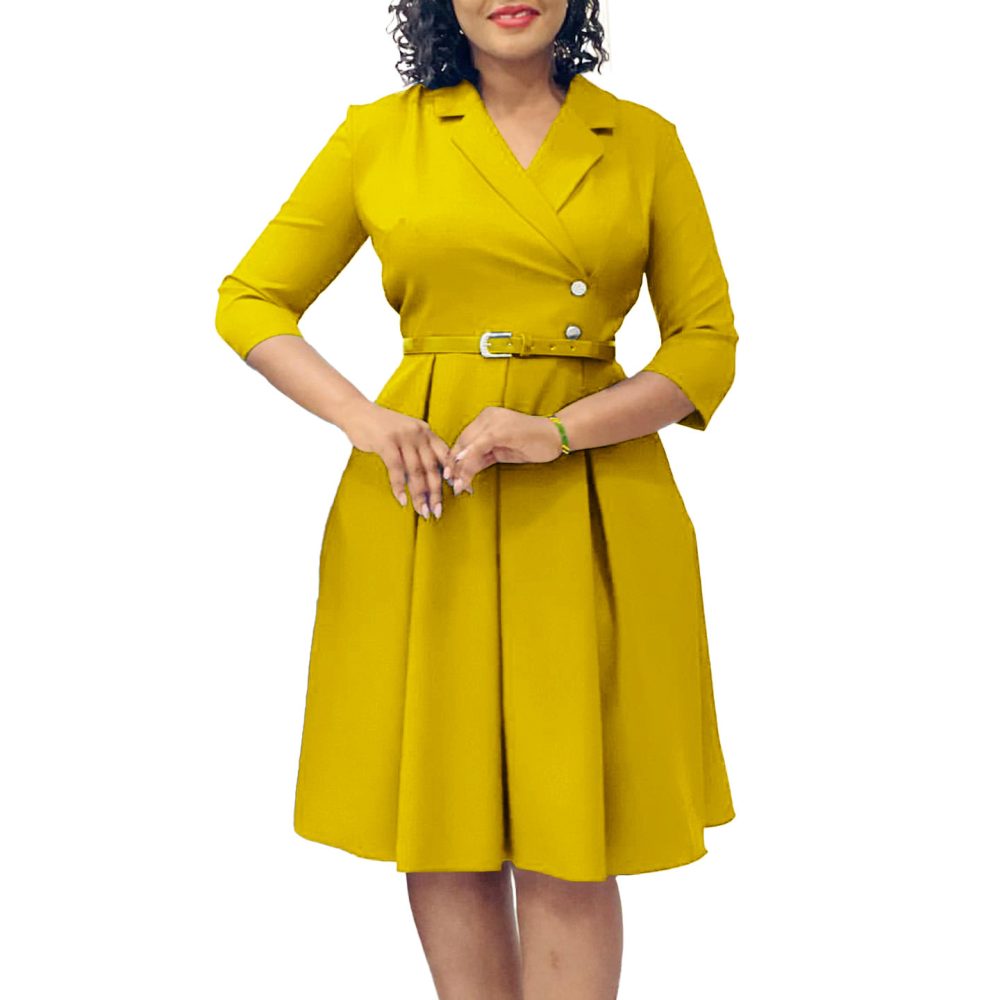 Women's Suit Collar High Waist Dress - Image 5
