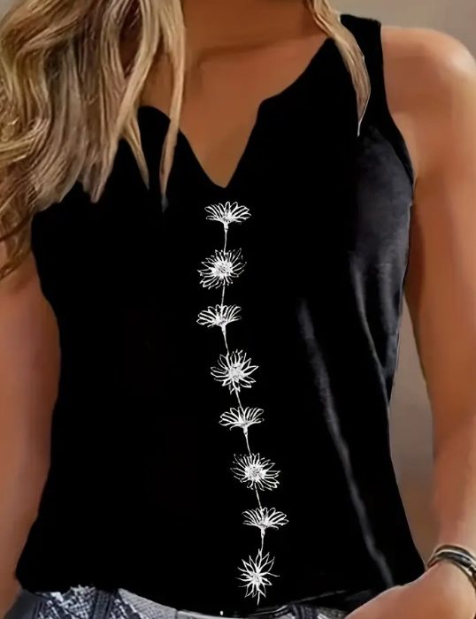 Floral Print Tank Top, Casual Notch Neck Summer Sleeveless Top, Women's Clothing