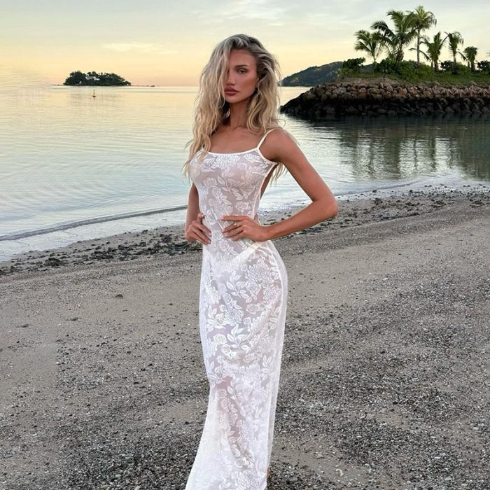 Bare Back Lace-up Slip Sleeveless Micro-transparent Lace Socialite Dress