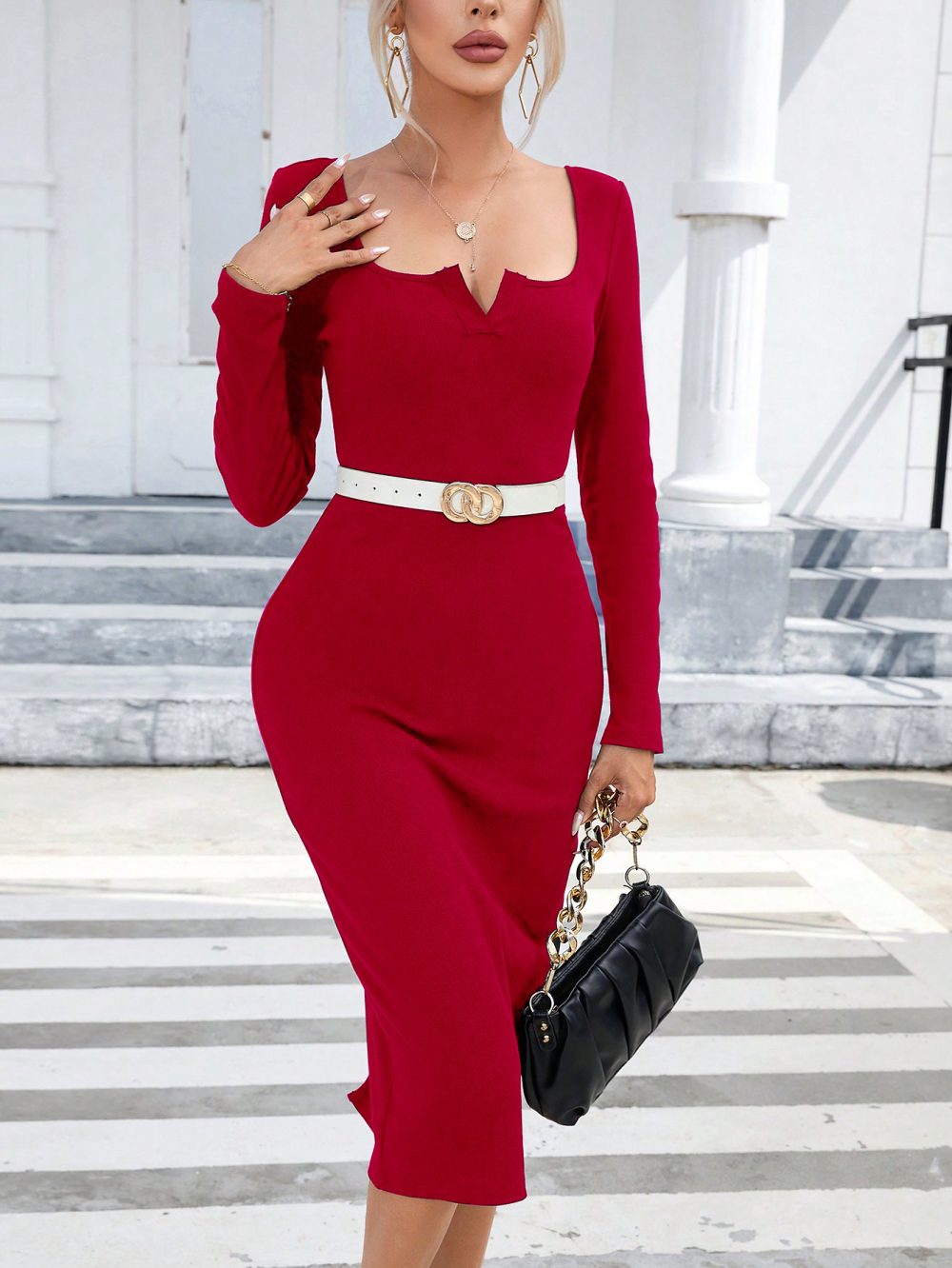 Women's Split Temperament Long Sleeve Dress - Image 6
