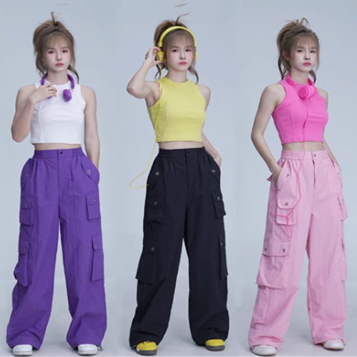 Overalls Women's Summer Large Loose Pockets Straight Wide-leg Pants
