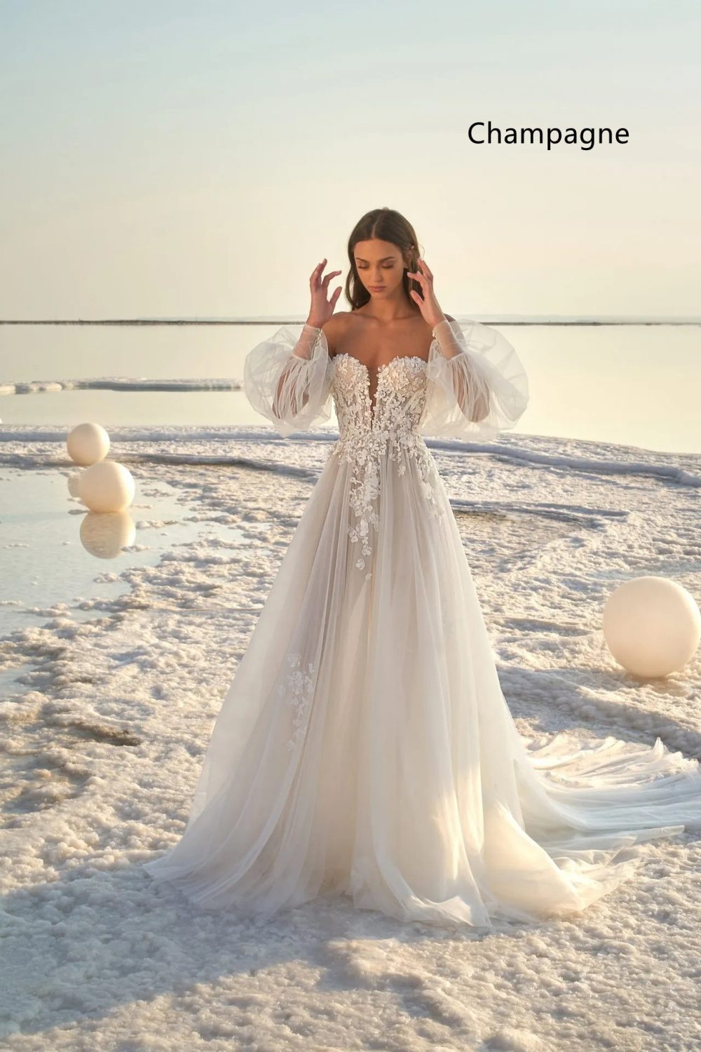 Women's Puff Sleeve Beach Wedding Dress - Image 4
