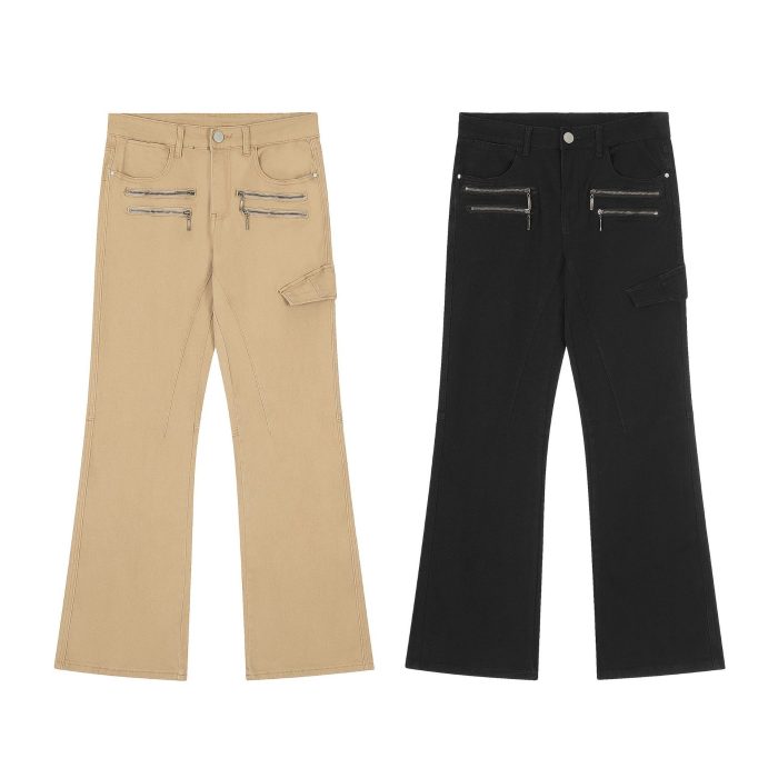 Autumn Fashion Men's Casual Solid Color Zipper Decorations Non-ironing Cotton Trousers