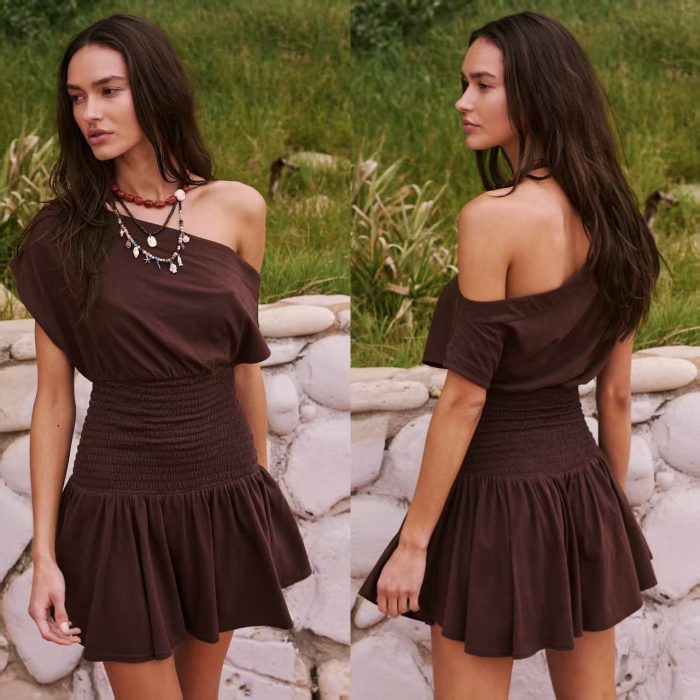 Spring And Summer New Elegant Solid Color Waist Tight Slim Fit Dress