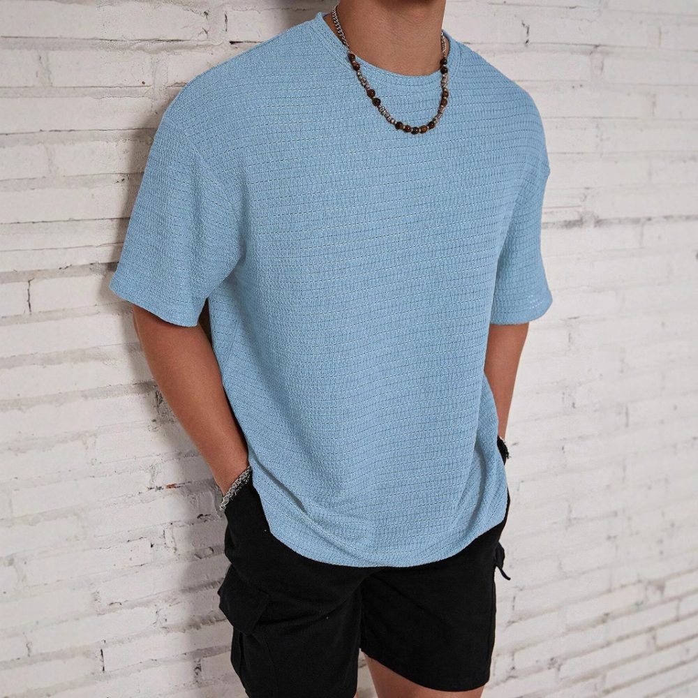 Men's Loose Hollow Solid Color Flow Round Neck T-shirt - Image 5