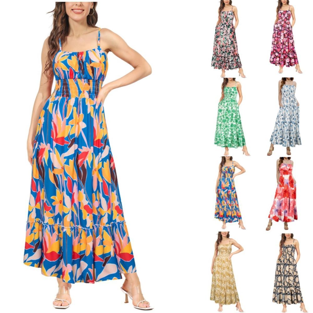 Women's Sleeveless Spaghetti Strap Pleated Pleated Beach Dress - Image 2