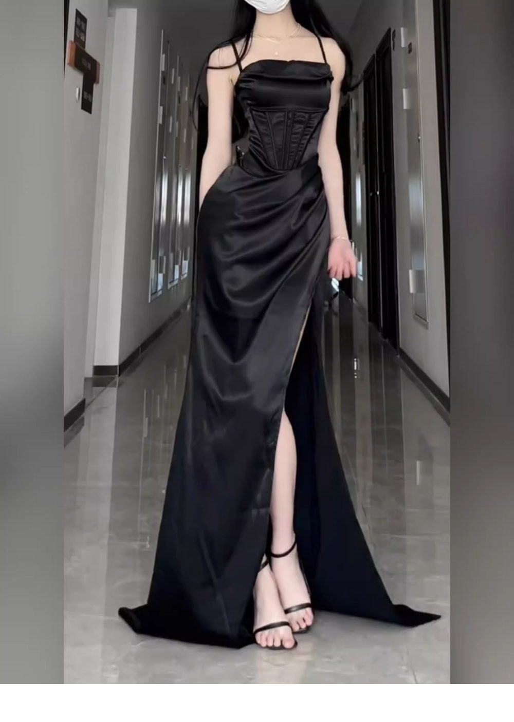 Long Formal Plus Size Black Slit Sling Dress - Image 6