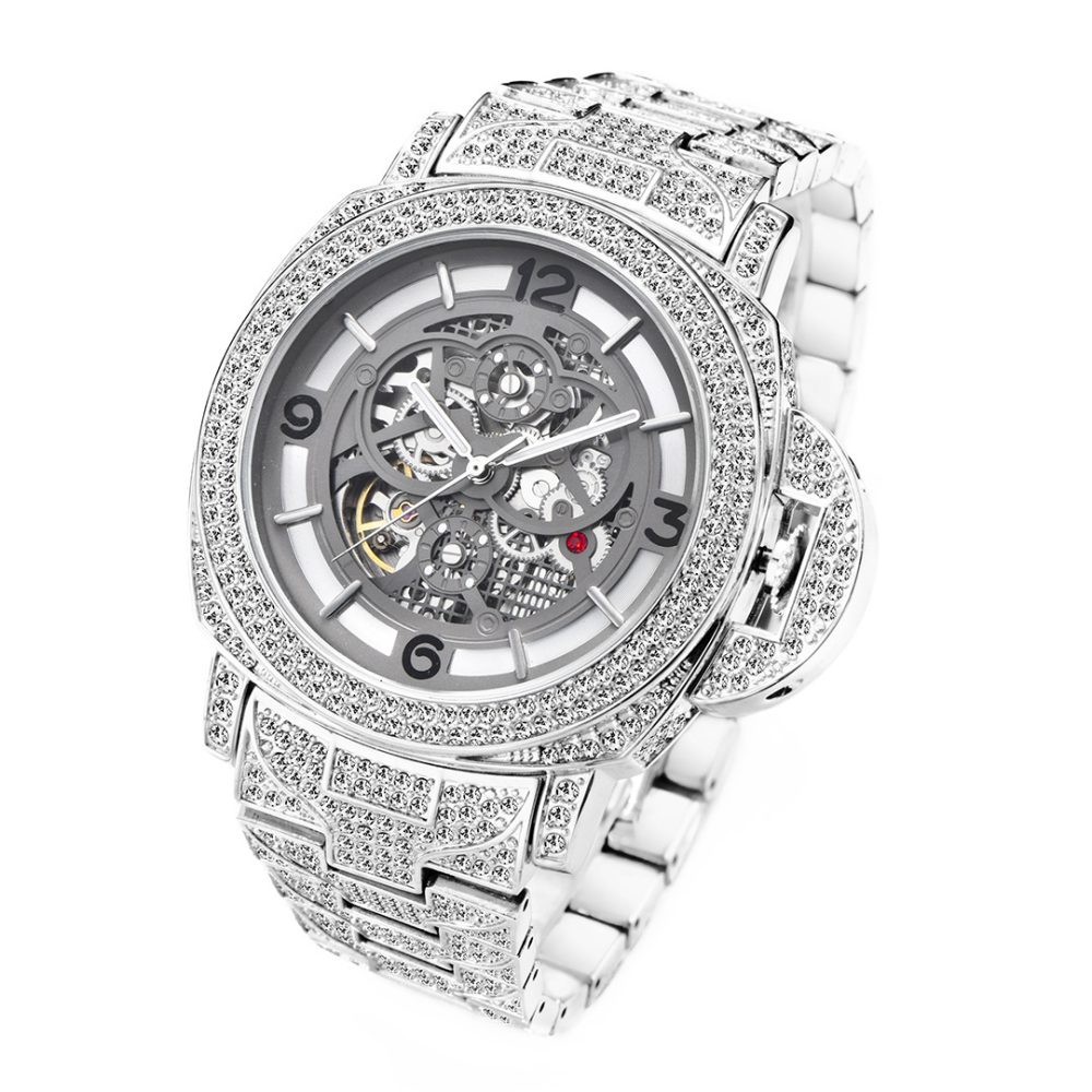 Men's Full Diamond Luminous Hollow Out Bottom Mechanical Watch - Image 3