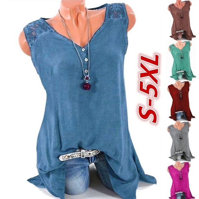 Solid color V-neck lace sleeveless vest