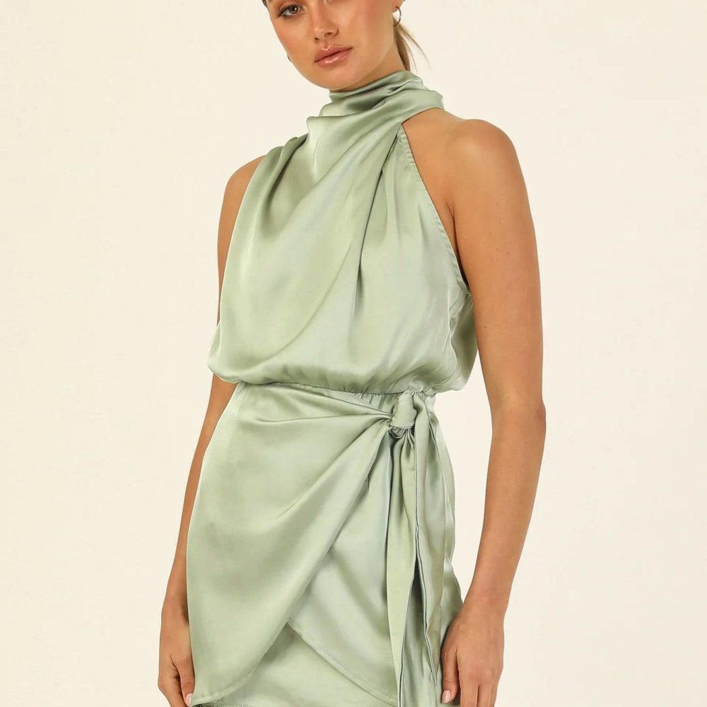 Elegant Halter Neck Dress Fashion Sleeveless Waist-tied Short Dresses For Evening Party Clothing Women - Image 3