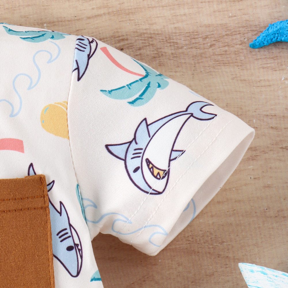 Summer Children's Turtle Shark Print Short Sleeve Suit - Image 8