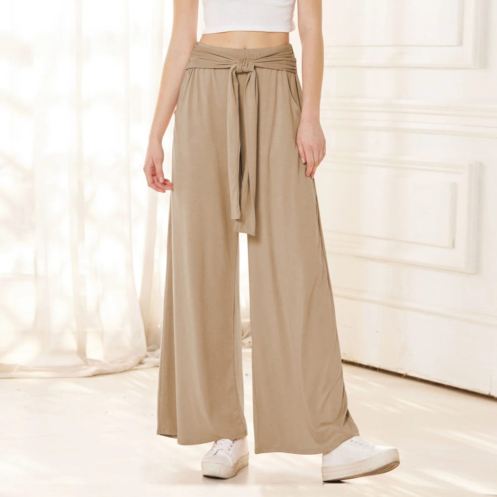 Women's Solid Color Draping Lace-up Wide-leg Pants - Image 8