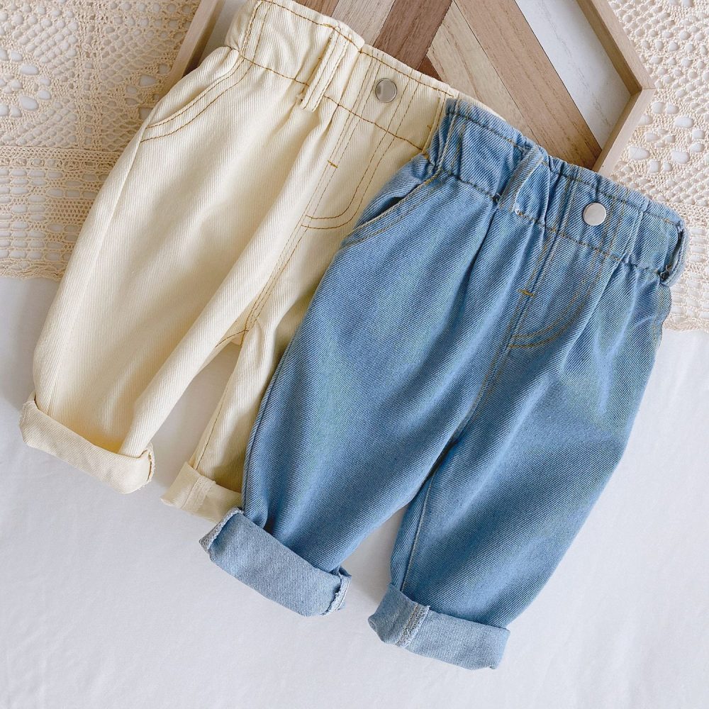 Baby Solid Color Casual High Waist Soft Jeans - Image 2