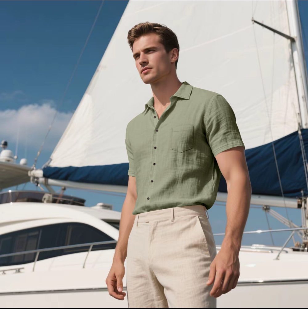 Men's Linen Short-sleeved Shirt - Image 10