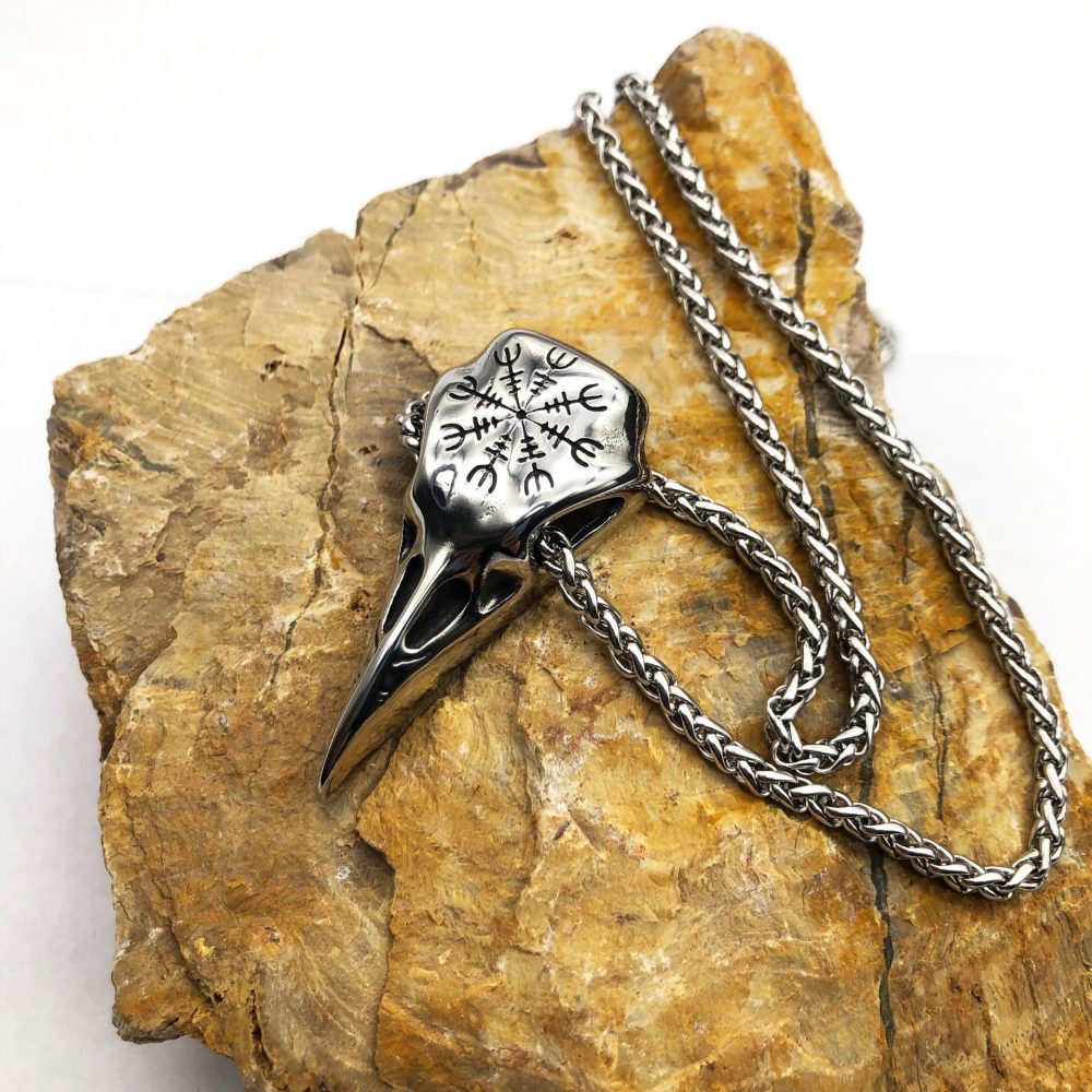 Mens Fashionable Vintage Viking Symbol Skull Eagle Beak Pendant Necklace - Image 3