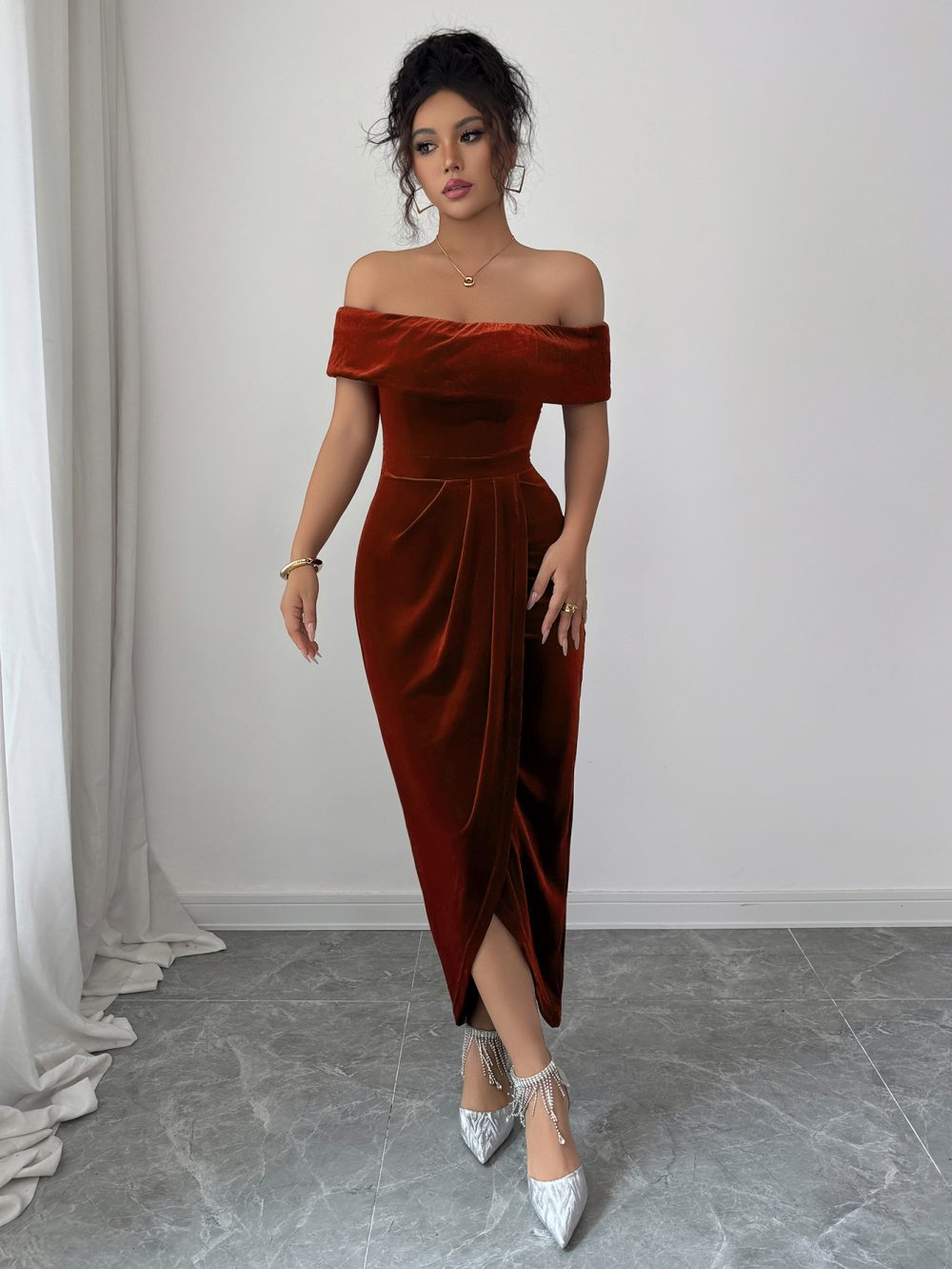 Elegant Tube Top Solid Color Dress Women - Image 5