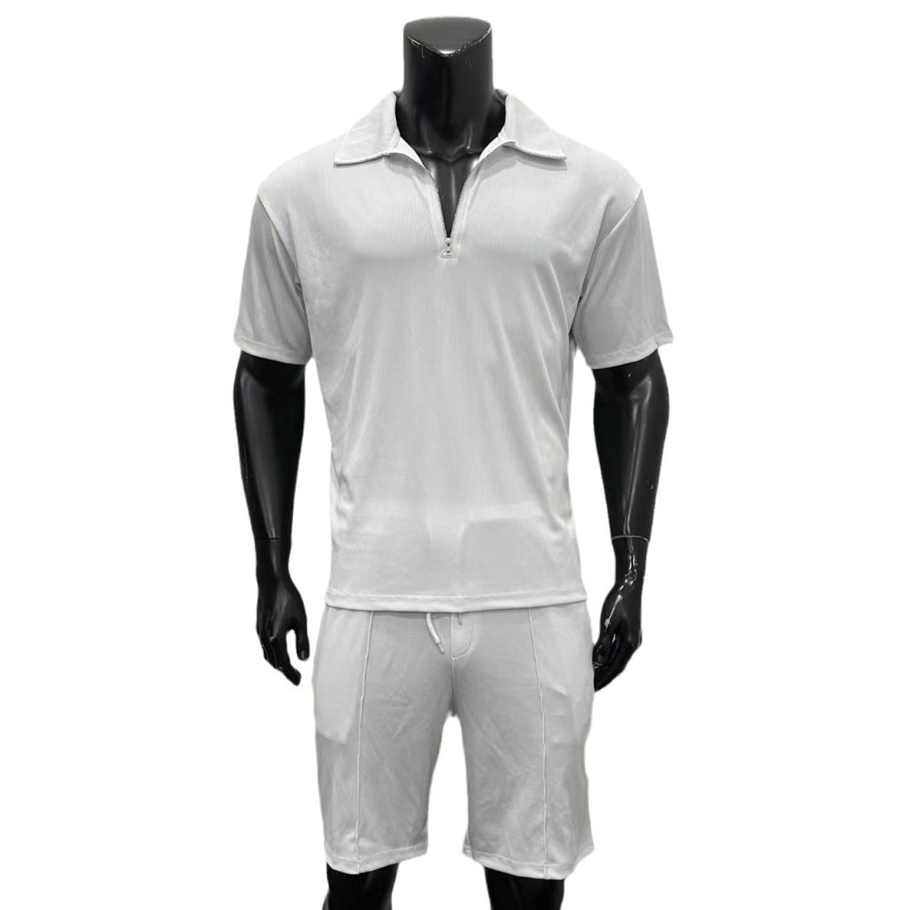 Summer Fashion Mens Clothing  Men's Suits New Zipper Polo Casual Short Sleeve Drawstring Shorts Men's Set - Image 5