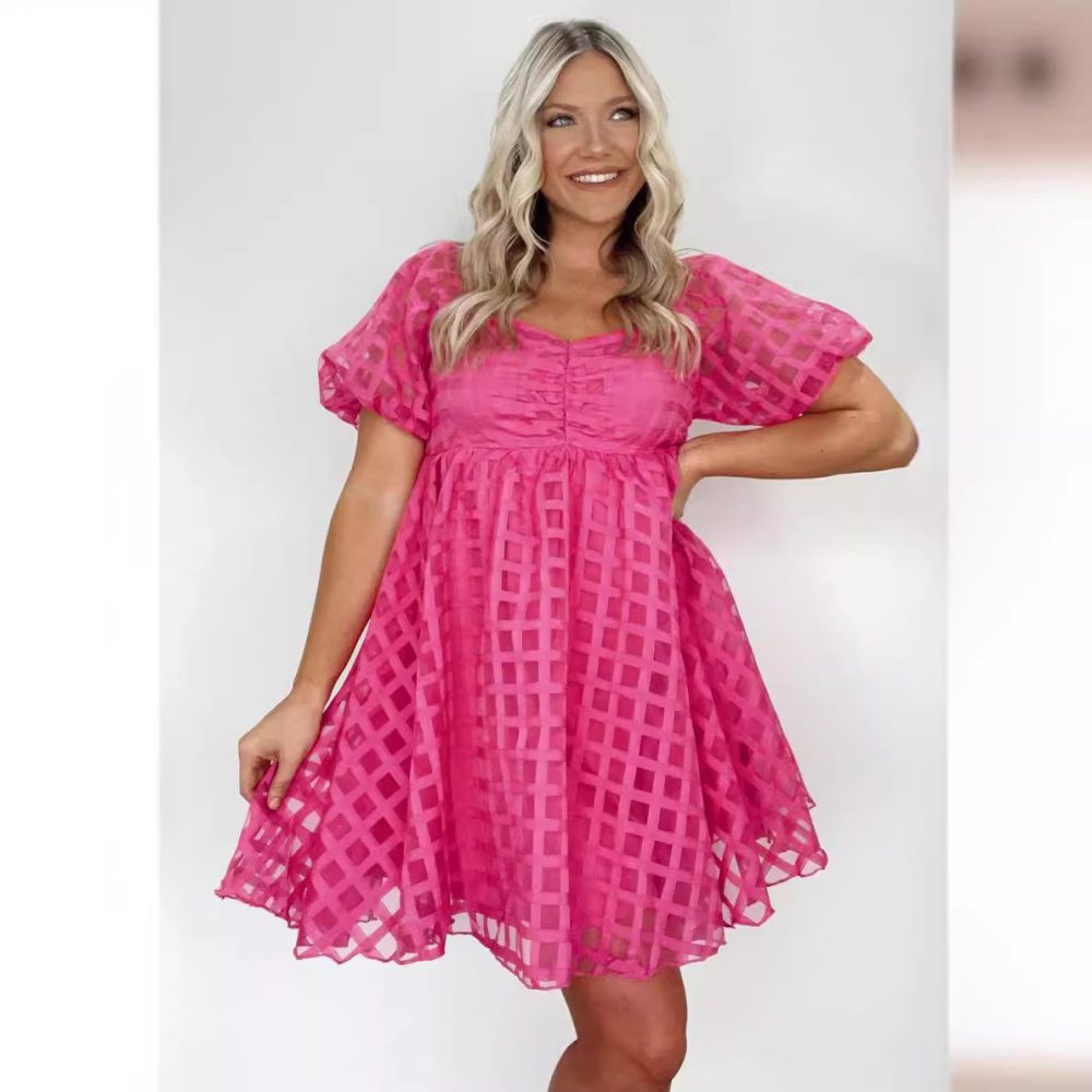 Women's Square Collar Short Sleeve Elegant Dress - Image 3