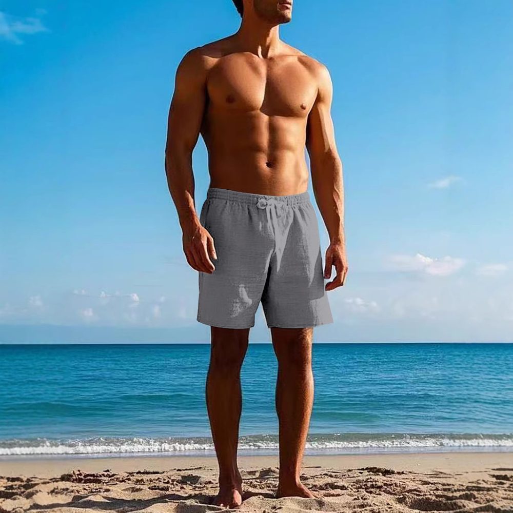 Casual Men's Linen Solid Color Breathable Beach Pants - Image 2