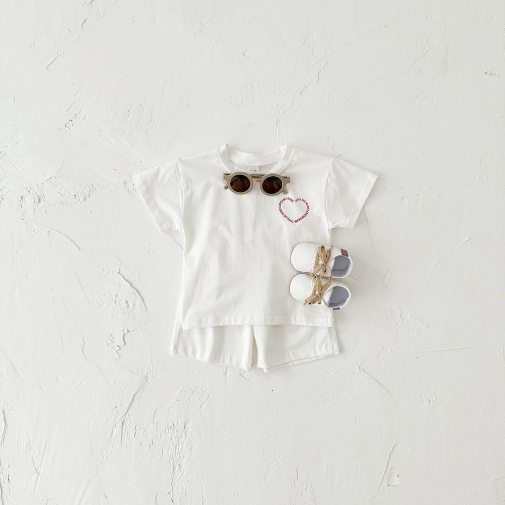 Heart Printing Short Sleeve Suit Korean Style Baby Boys' And Girls' Clothing Two-piece Set - Image 6