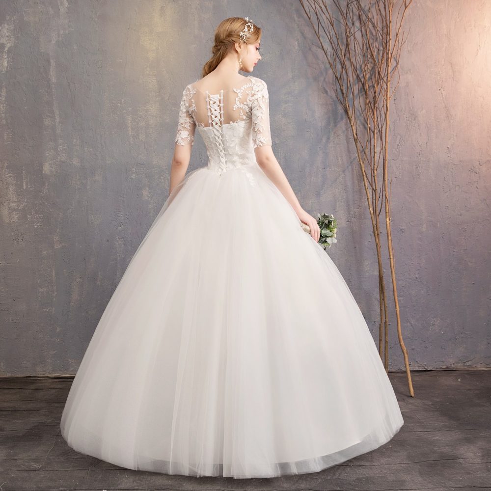 New Fashion Slim Fit Lace Mid Sleeve Plus Size Photo Studio Wedding Dress - Image 6