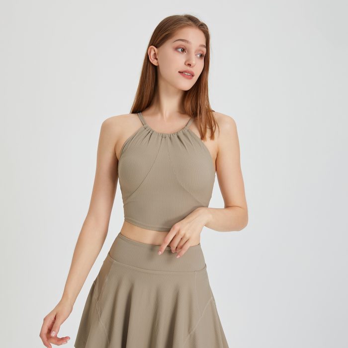 New Beauty Back Exercise Underwear Women's Chest Pad Pleated Halter Spaghetti Straps