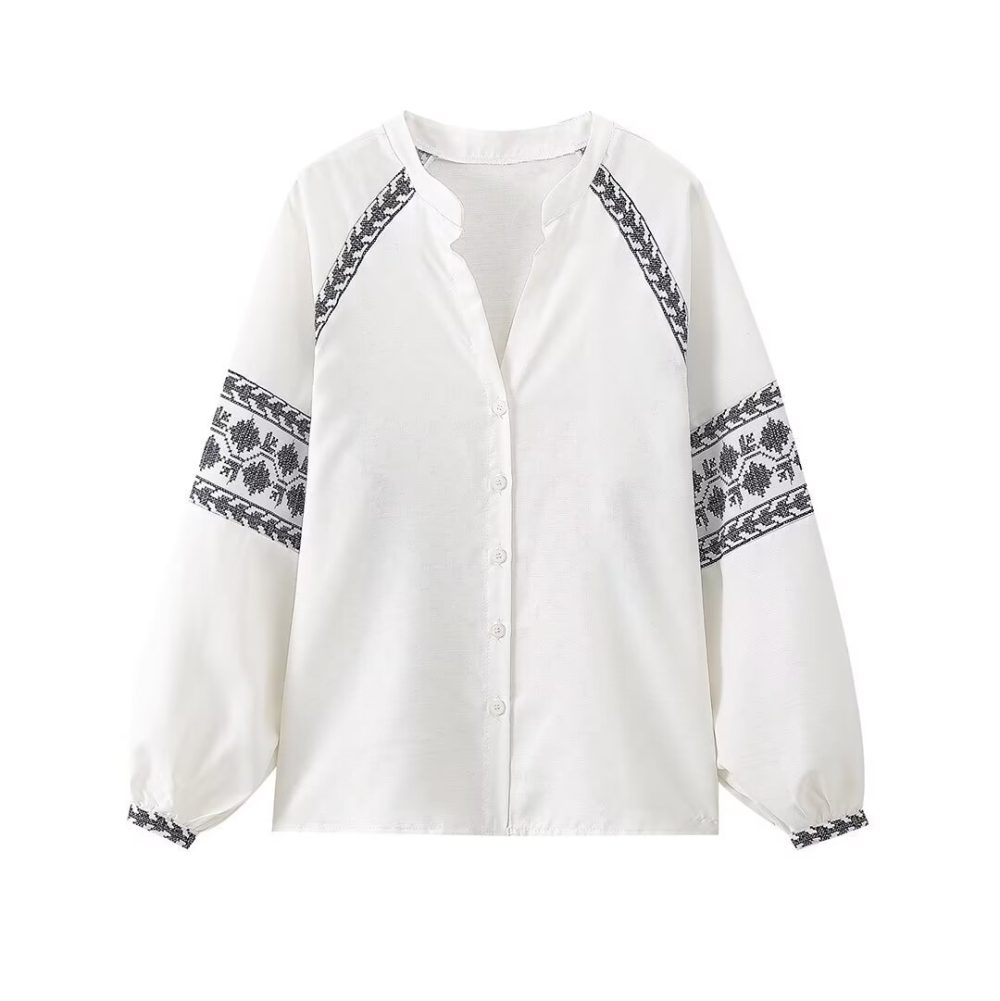 Women's Fashionable White Cotton And Linen Shirt - Image 5