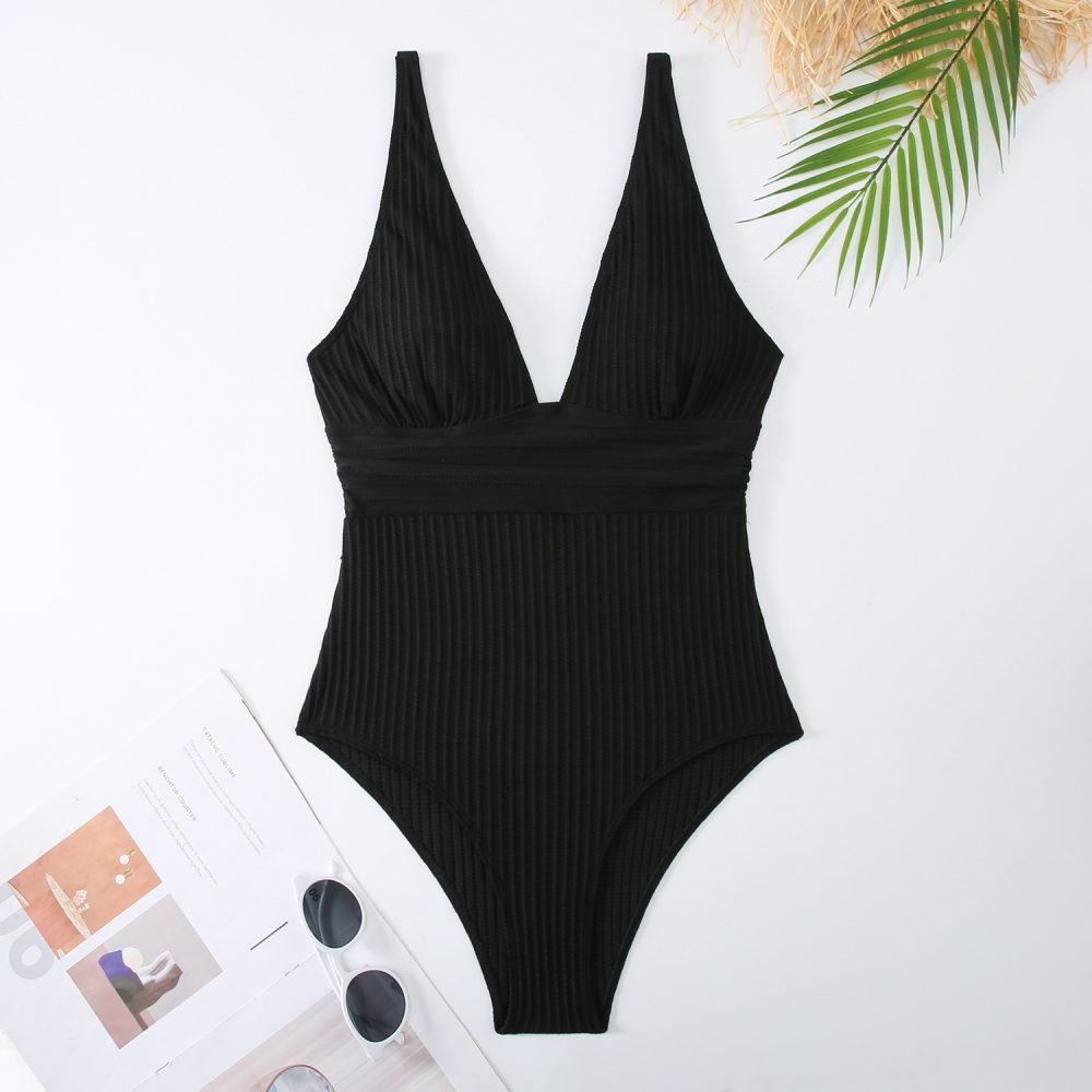 Women's One-piece Solid Color Lace-up Slim Fit One Piece Swimsuit - Image 8