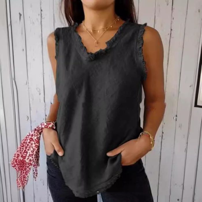 Stitching Casual Solid Color Loose-fitting Large Size Cotton And Linen Top