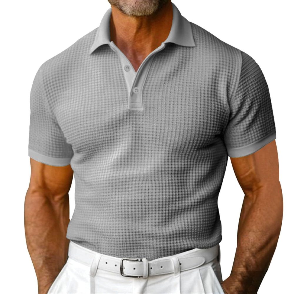 Waffle Short Sleeve Polo Shirt Men's Fashion Summer Lapel Tops - Image 6