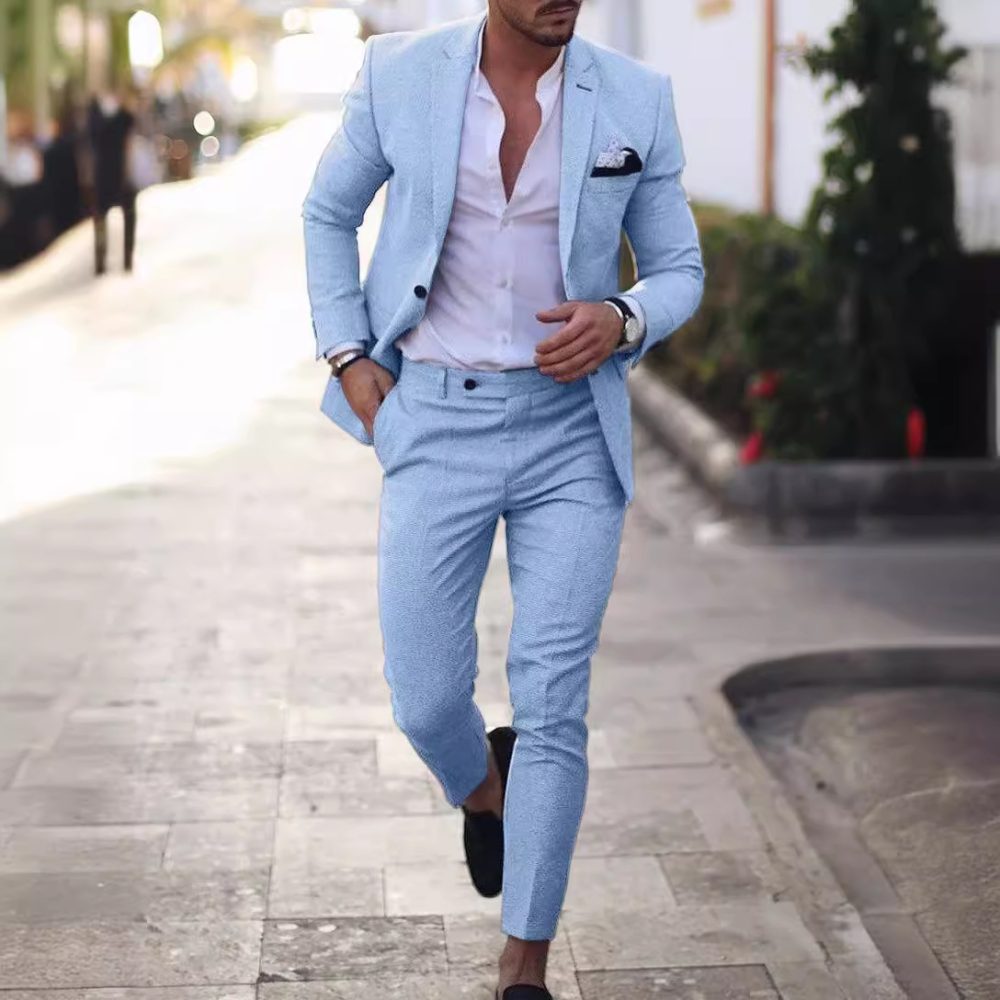 Men's Two-piece Suit One Button Linen Cotton Linen Solid Color - Image 4