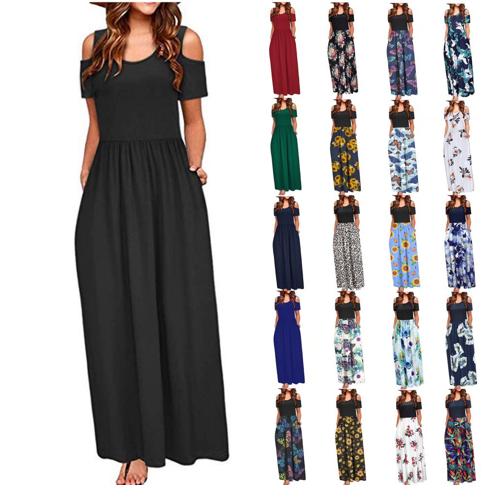 Flower Multicolor Printing Short Sleeve And Long Pattern Dress - Image 6