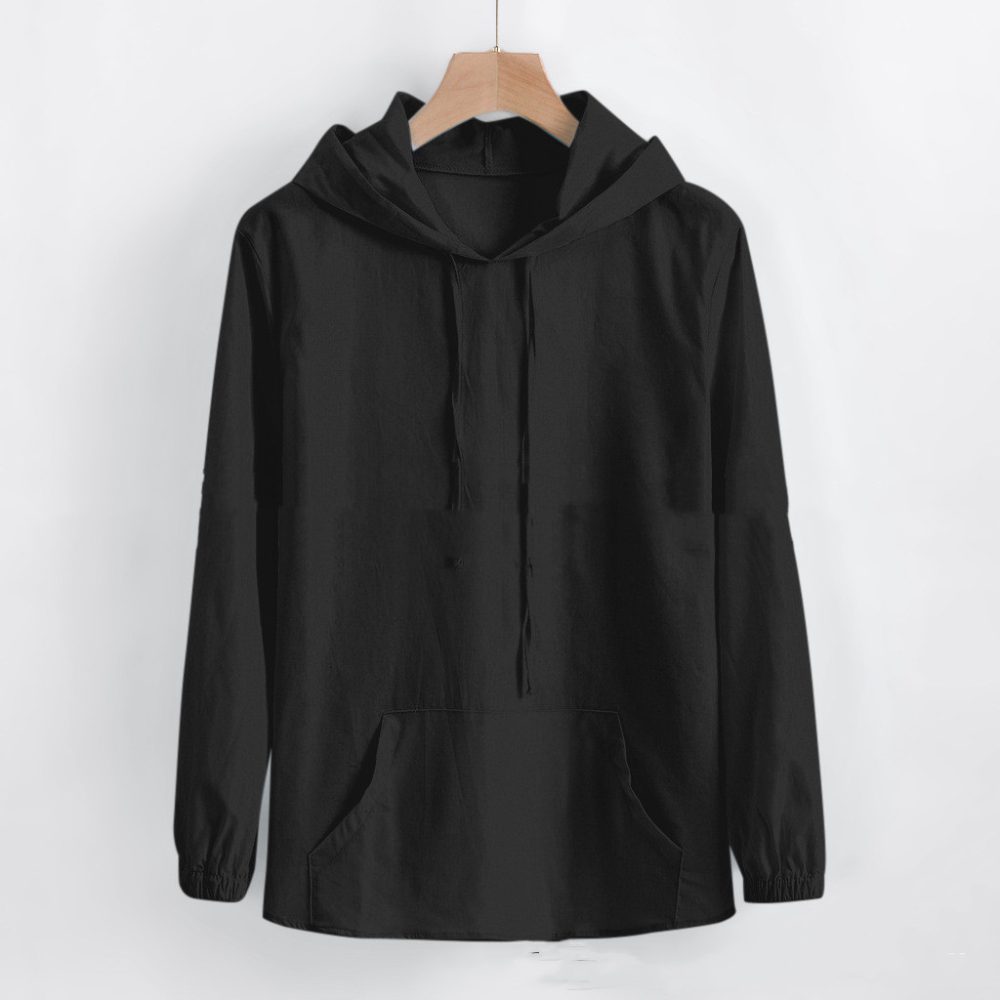 Men's Long-sleeved Hooded Cotton And Linen Shirt - Image 8