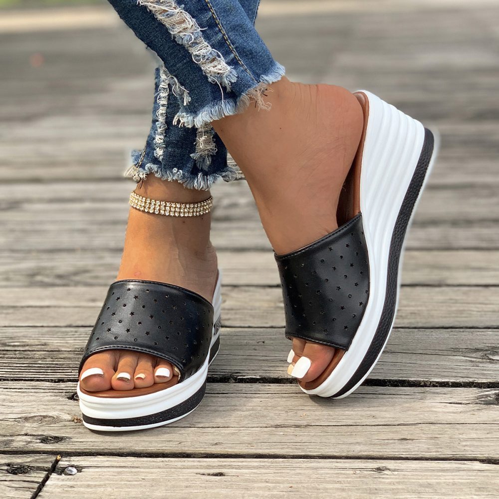 Fish Mouth Wedges Sandals Summer Fashion Hollow Design High Heels Slides Slippers Casual Beach Shoes For Women - Image 8