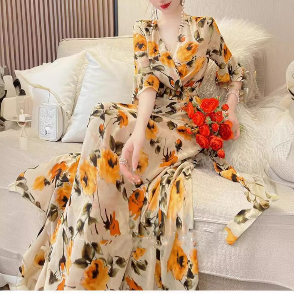 Women's Retro Fashion Elegance Printed Dress - Image 3