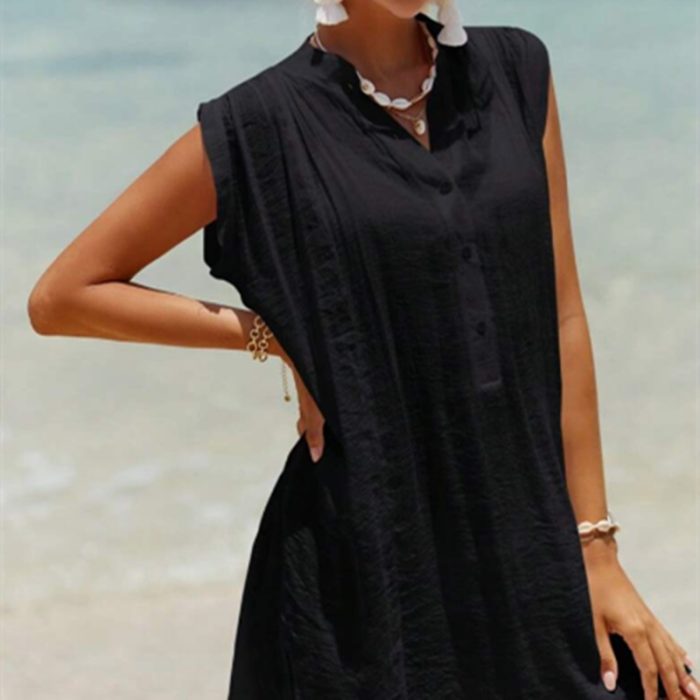Women's Sleeveless Shirt Dress Beach