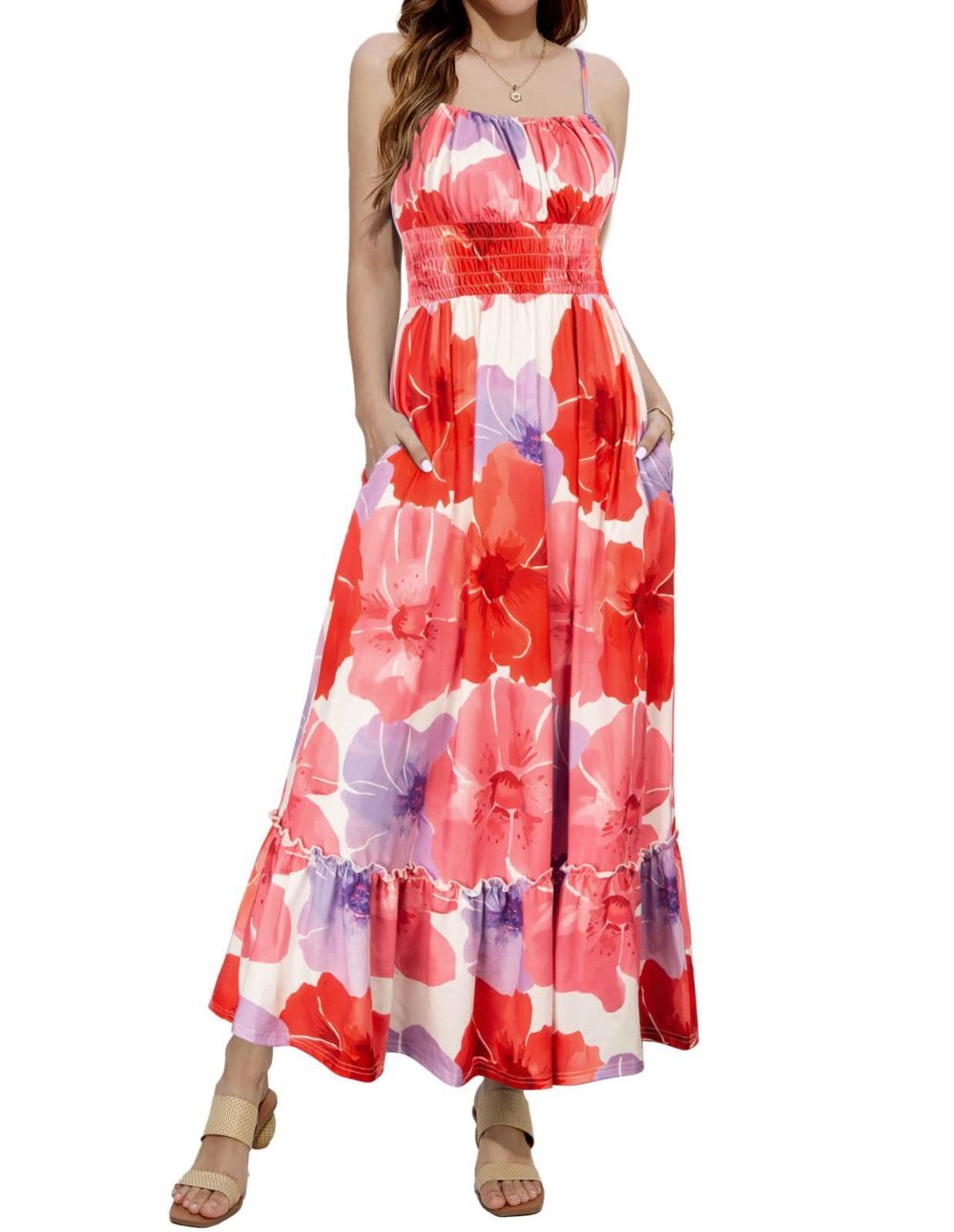 Women's Sleeveless Spaghetti Strap Pleated Pleated Beach Dress - Image 9
