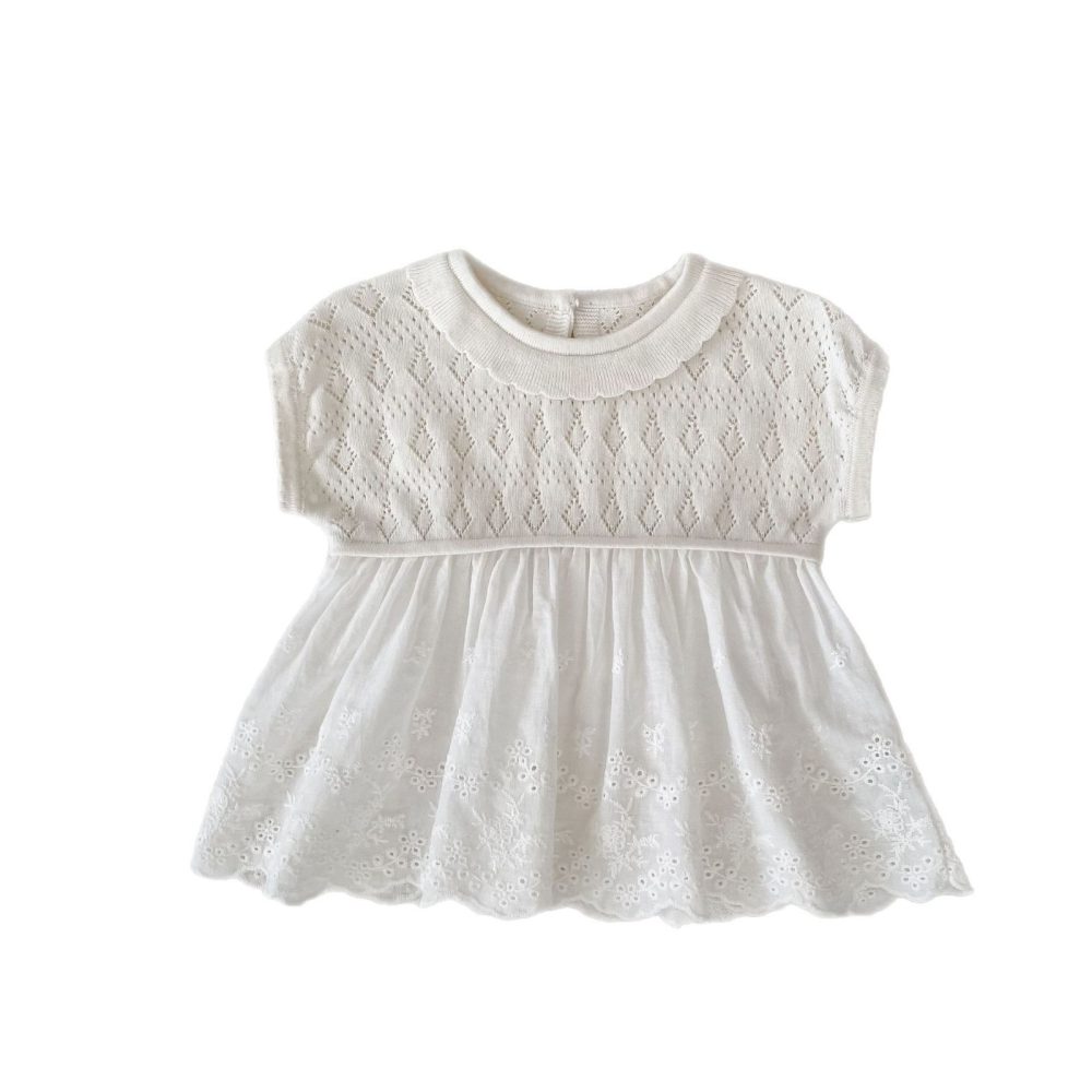 Casual Crocheted Hollow Sleeveless Knitted Stitching Lace Swing Top - Image 5