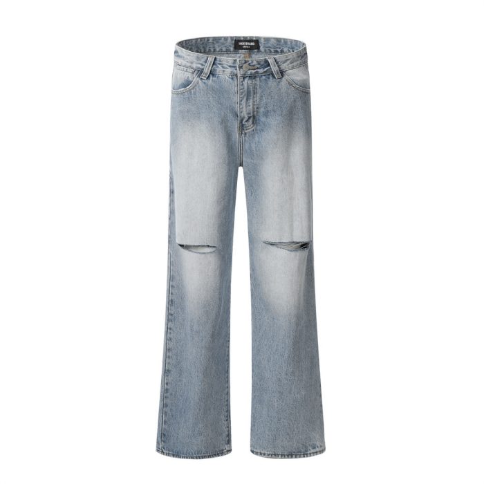 Fashion Knee Hole Denim Trousers Men