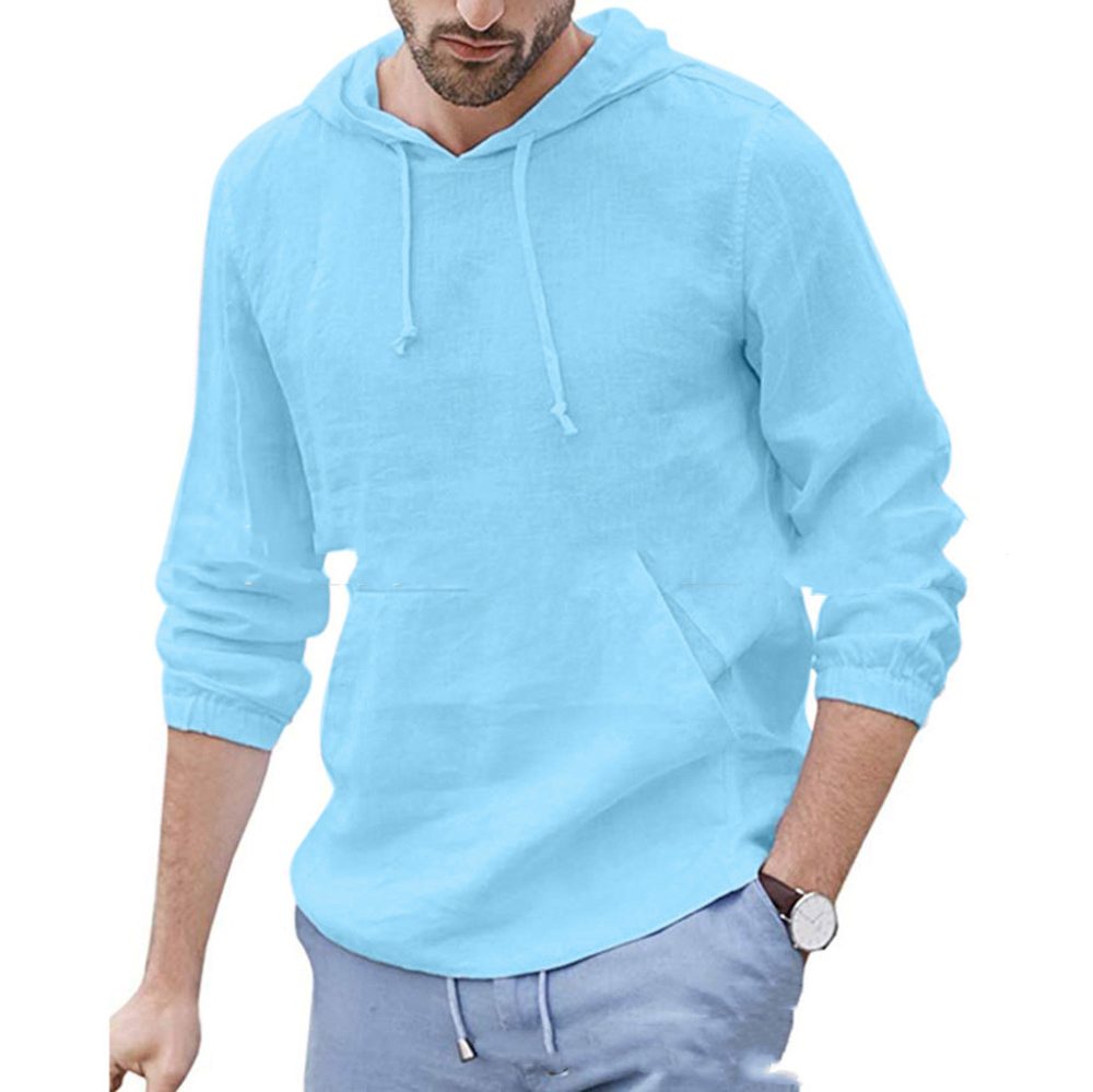 Men's Long-sleeved Hooded Cotton And Linen Shirt - Image 5