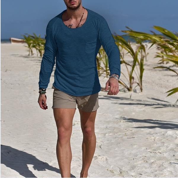 Round Neck Slim Fit Solid Color Long Sleeve T-Shirt