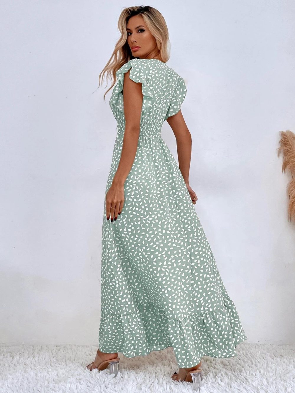 Women's V-neck Dress Summer Ruffled Sleeveless Long Dresses High Waist Clothing - Image 3