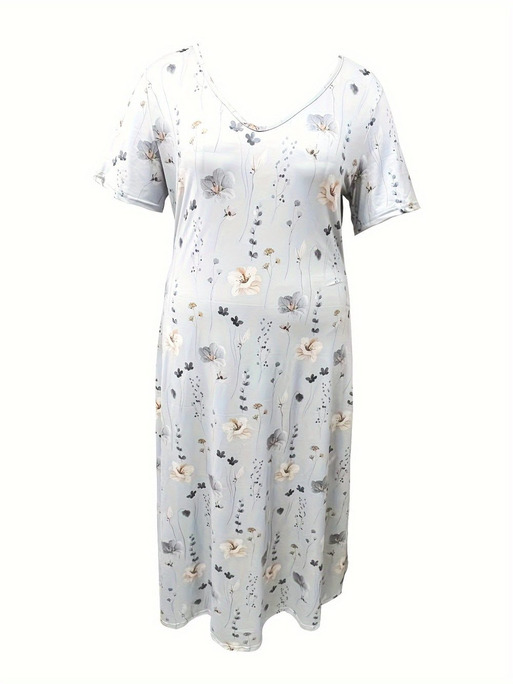 Casual Loose V-neck Printed Long Dress - Image 10