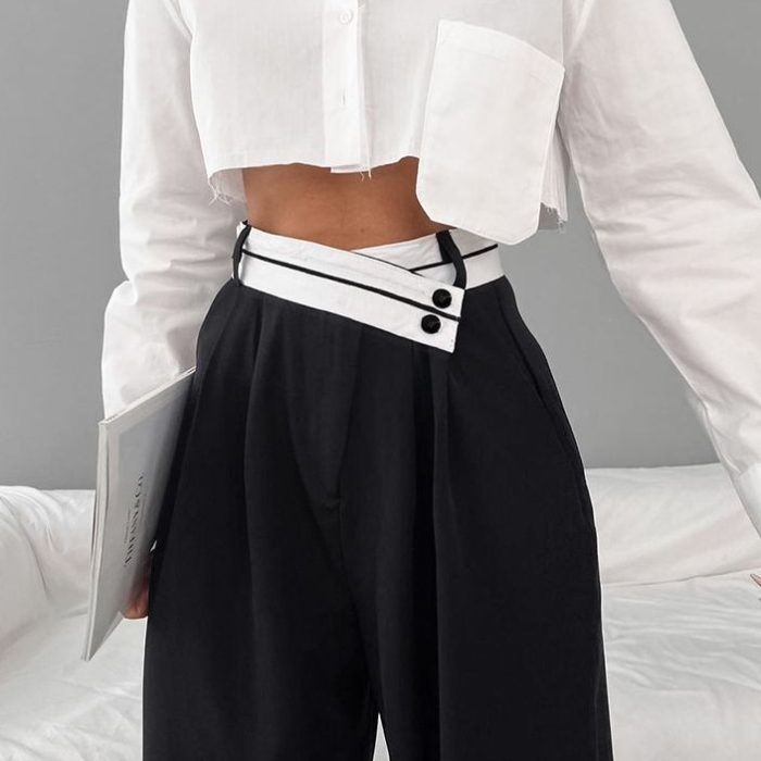 Commuter Color Suit Pants Women's Casual Drape Mop Pants Wide Leg Pants