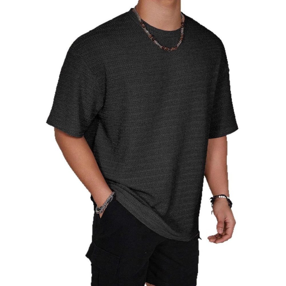 Men's Loose Hollow Solid Color Flow Round Neck T-shirt - Image 3