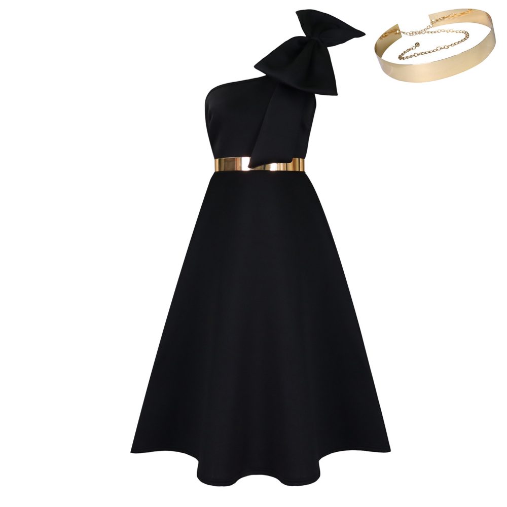 New Fashion Oblique Shoulder Bow Party Dress Big Swing African Dress - Image 7