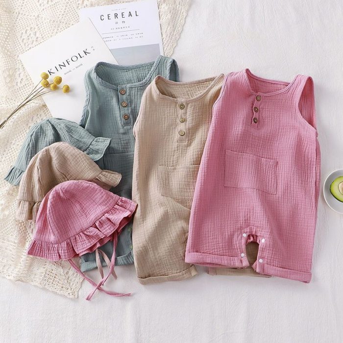 Baby Vest Short Sleeve Rompers New Cotton Double-layer Gauze