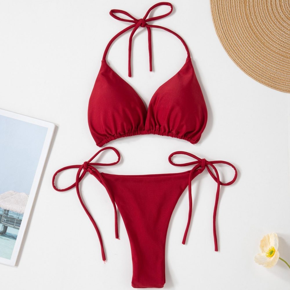 Solid Color Sexy Lace-up Hot Girl Temperament Women's Bikini Swimsuit - Image 2
