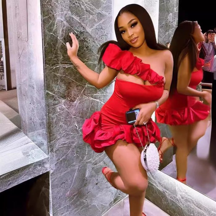 Summer European And American Ruffled Sheath Shoulder Tube Top Cinched Waist Slim Fit Dress