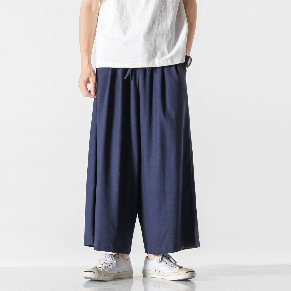 Linen Cotton And Linen Wide-leg Cropped Trousers - Image 5